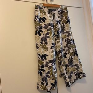Tahari Botanical Wide-Leg Linen Pants, Size XL